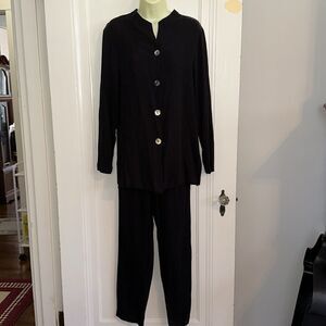 Vtg 80s/90s Moray California Asian inspired black‎ bemberg 2 pc top/pants outfit